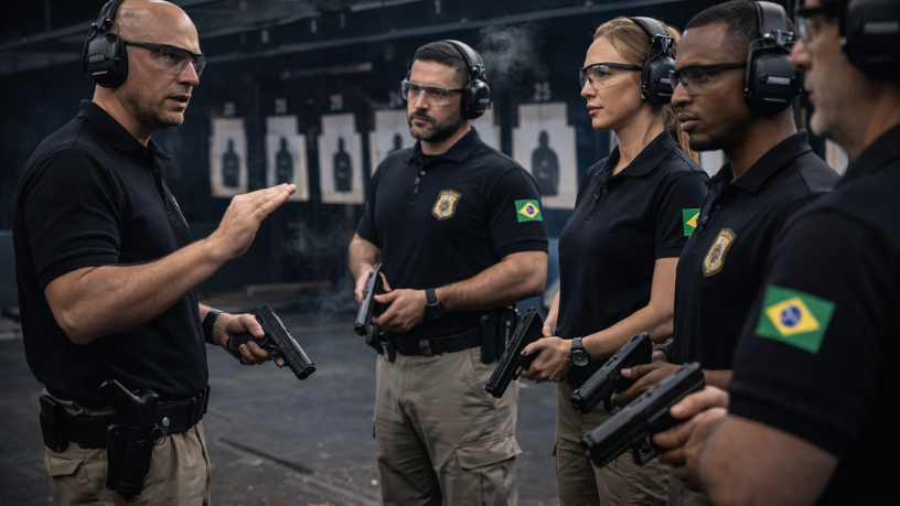 Ernesto Kenji Igarashi explica o processo de habilitação em armas na segurança institucional.